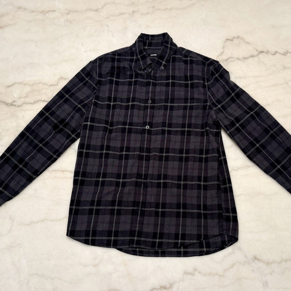 Express Button Down Plaid Shirt, Men’s Small, Black, Plaid - Picture 2 of 4